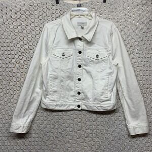 J. Crew Jacket Women Sz L White Denim Cotton Blend Long Sleeve